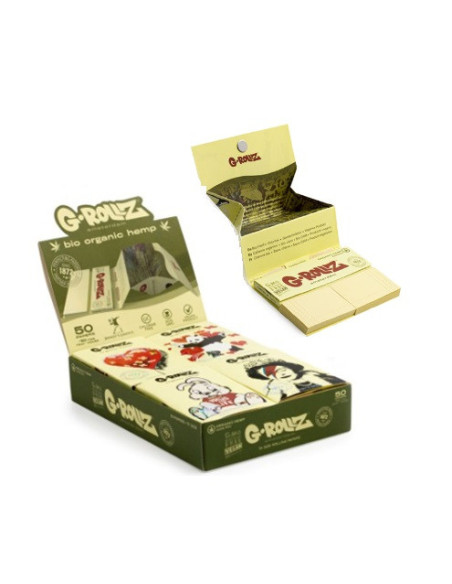 PAPELILLOS G-ROLLZ 1 1/4 + TIPS + TRAY BANKSY ORGANIC HEMP 16 UDS BG402A