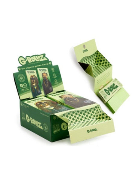 PAPELILLOS G-ROLLZ KING SIZE + TIPS + TRAY REGGAE RAP ORGANIC GREEN HEMP 16 UDS PR73A