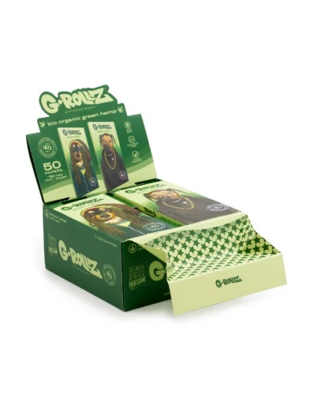PAPELILLOS G-ROLLZ KING SIZE + TIPS + TRAY REGGAE RAP ORGANIC GREEN HEMP 16 UDS PR73A