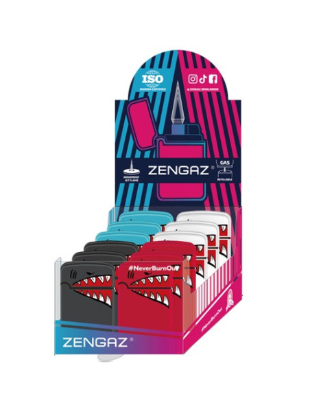 ENCENDEDOR ZENGAZ ZL12 JET FLAME DISENO SHARKS 12 UDS