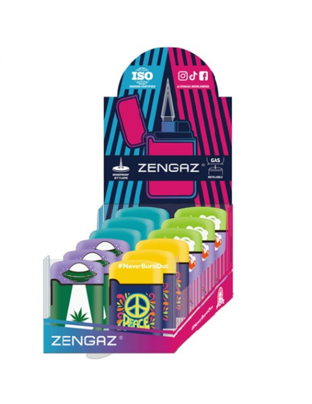 ENCENDEDOR ZENGAZ ZL03 JET FLAME DISENO HIPPIE 12 UDS