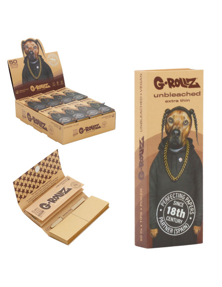PAPELILLO G-ROLLZ UNBLEACH 1 1/4 + TIPS PETS ROCK RAP 24 UDS PR350G