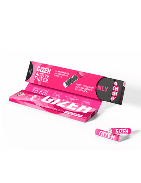PAPELILLOS GIZEH PINK KING SIZE + ACTIVE FILTER 16 UDS