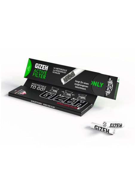 PAPELILLOS GIZEH BLACK KING SIZE + ACTIVE FILTER 16 UDS