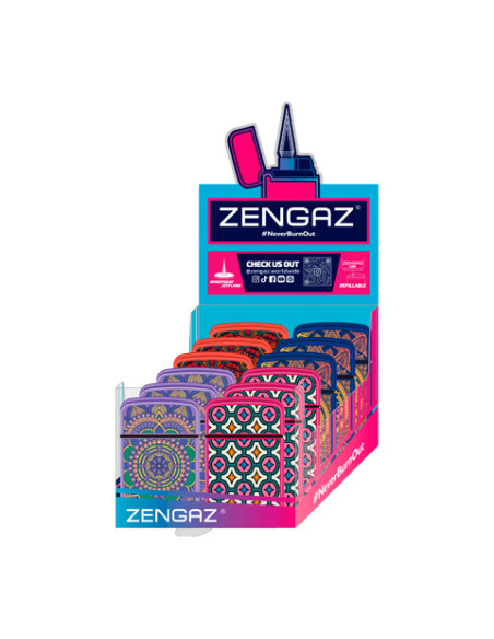 ENCENDEDOR ZENGAZ ZL12 JET FLAME DISENO MANDALA 12 UDS