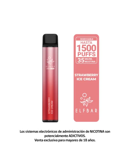 VAPORIZADOR ELFBAR STRAWBERRY ICE CREAM 1500 PUFF 3.5%NIC