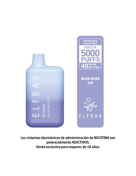 VAPORIZADOR ELFBAR BLUE RAZZ ICE 5000 PUFF 4%NIC