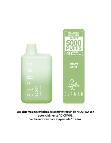 VAPORIZADOR ELFBAR MIAMI MINT 5000 PUFF 4%NIC