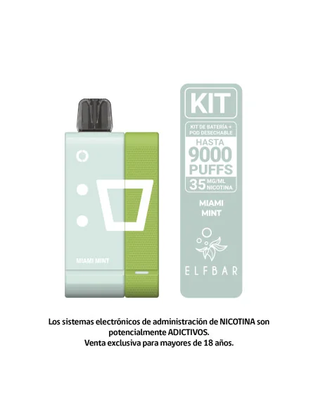 VAPORIZADOR ELFBAR KIT 9000 PUFF MIAMI MINT 35MG NIC