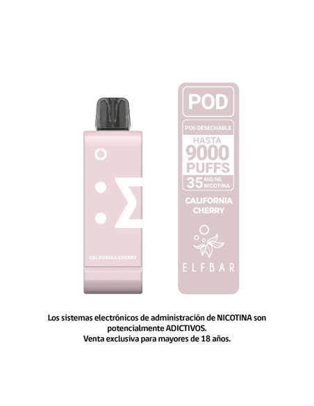 VAPORIZADOR ELFBAR POD RECARGA 9000 PUFF CALIFORNIA CHERRY 35MG NIC