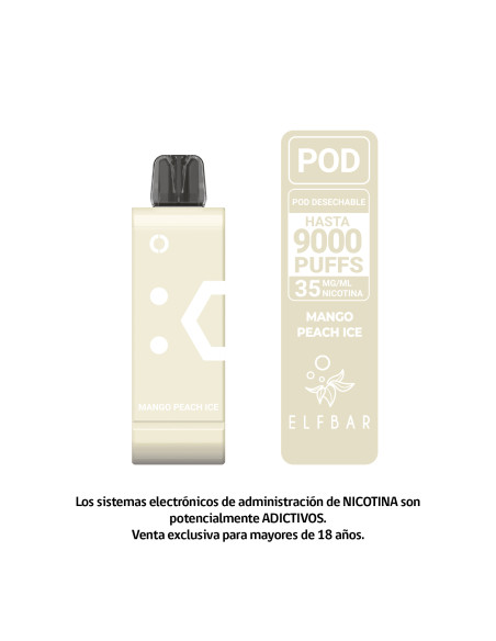 VAPORIZADOR ELFBAR POD RECARGA 9000 PUFF MANGO PEACH ICE 35MG NIC