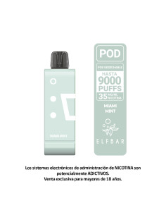VAPORIZADOR ELFBAR POD RECARGA 9000 PUFF MIAMI MINT 35MG NIC 2