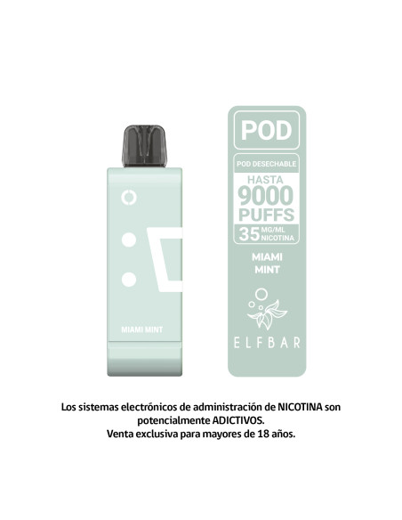 VAPORIZADOR ELFBAR POD RECARGA 9000 PUFF MIAMI MINT 35MG NIC