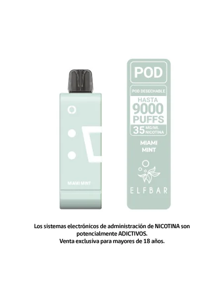 VAPORIZADOR ELFBAR POD RECARGA 9000 PUFF MIAMI MINT 35MG NIC
