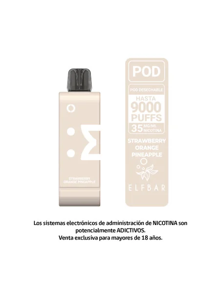 VAPORIZADOR ELFBAR POD RECARGA 9000 PUFF STRAWBERRY ORANGE PINEAPPLE 35MG NIC