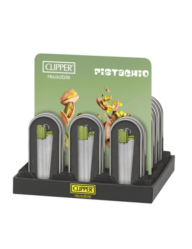 ENCENDEDOR CLIPPER METÁLICO SILVER PISTACHO 12 UDS