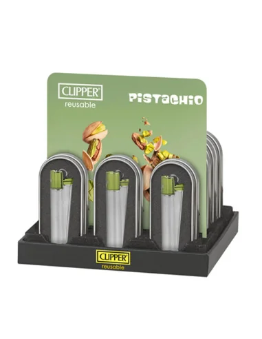 ENCENDEDOR CLIPPER METÁLICO SILVER PISTACHO 12 UDS