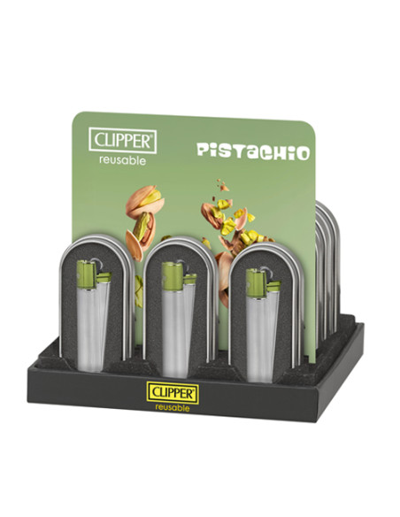 ENCENDEDOR CLIPPER METÁLICO SILVER PISTACHO 12 UDS
