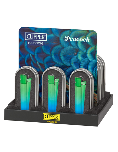 ENCENDEDOR CLIPPER METÁLICO PEACOCK 12 UDS
