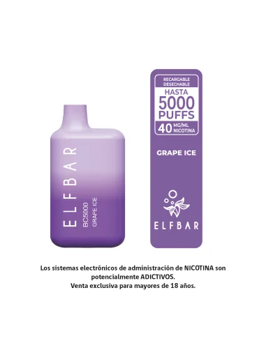 VAPORIZADOR ELFBAR GRAPE ICE 5000 PUFF 4%NIC