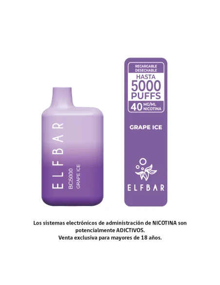 VAPORIZADOR ELFBAR GRAPE ICE 5000 PUFF 4%NIC