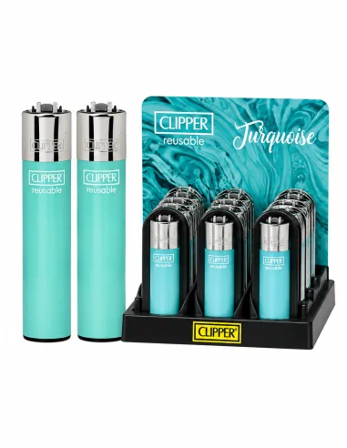 ENCENDEDOR CLIPPER METÁLICO TURQUOISE 12 UDS