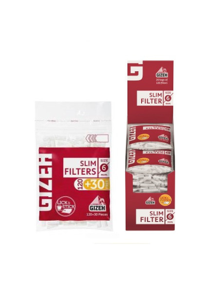 FILTROS GIZEH SLIM ROJO CON PEGAMENTO 20 UDS 120 +30 GRATIS