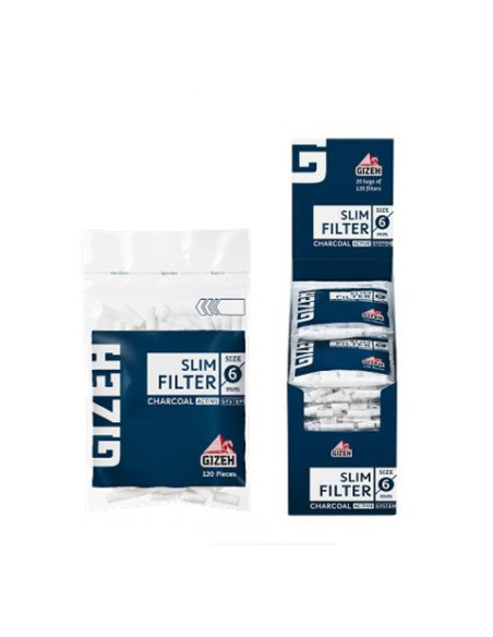 FILTROS GIZEH SLIM AZUL 6 MM X 15 MM CARBON ACTIVO 20 UDS