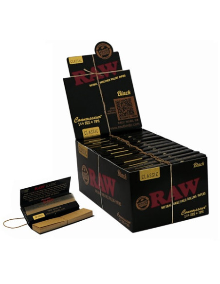 PAPELILLOS RAW CONNOISSEUR BLACK 1 1/4 + TIPS 24 UDS